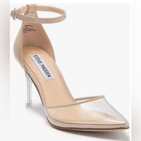 STEVE MADDEN MOCI CLEAR POINTED TOE PUMP TAN NEW - Picture 1 of 3
